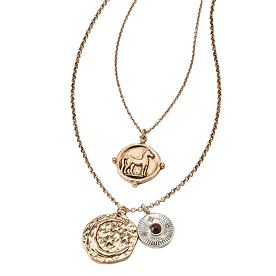 Horse & Moon Coin Disc Pendant Necklace Set 2pc